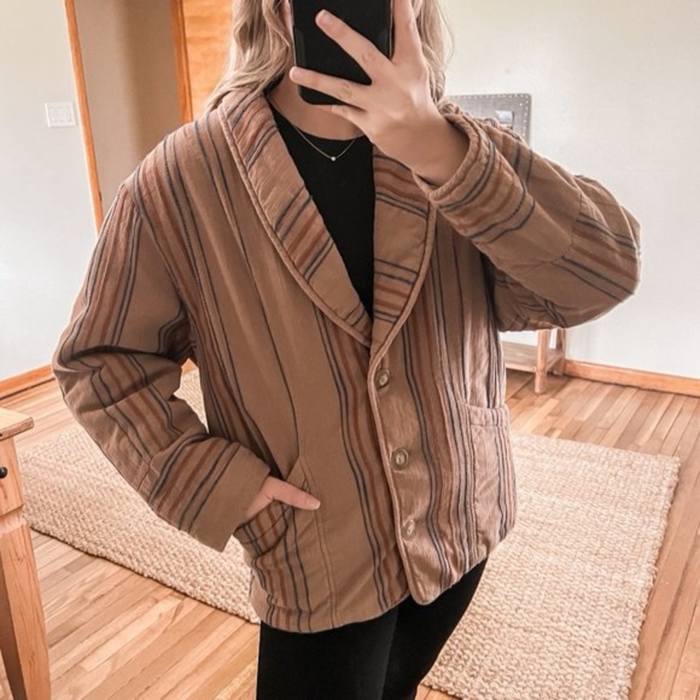 Free People Brown Striped Puffer Jacket